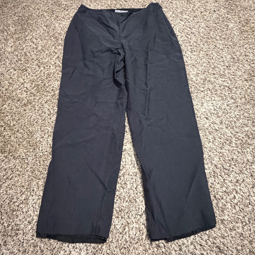 Ann Taylor Black 100% Silk Wide Leg Trousers Side Zip Dress Pants Womens 6